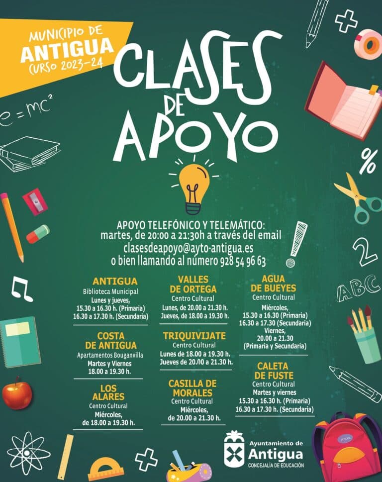 Antigua ofrece Clases de Apoyo gratuitas presenciales, telefónicas o telemáticas