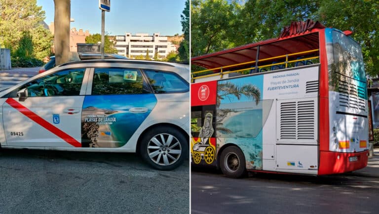 Las playas de Jandía se promocionan en Madrid con más de 50 taxis y un cartel en Príncipe Pío