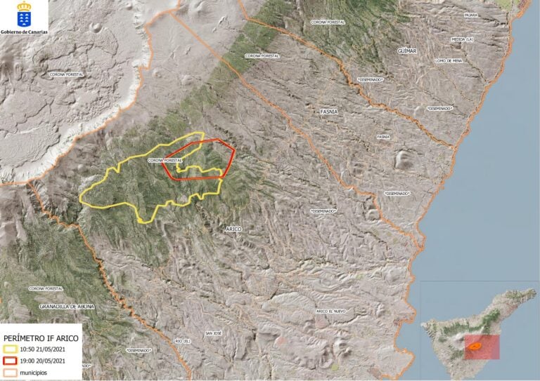 Continúa sin control el incendio forestal declarado en Arico (Tenerife)