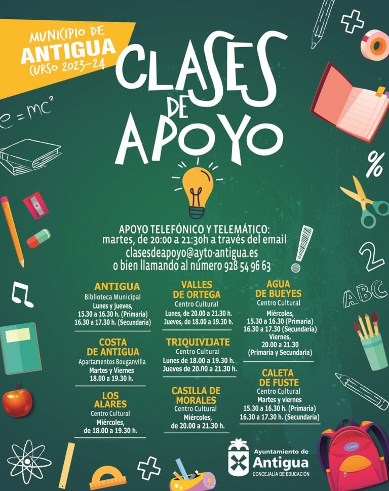 Antigua ofrece Clases de Apoyo gratuitas presenciales, telefónicas o telemáticas