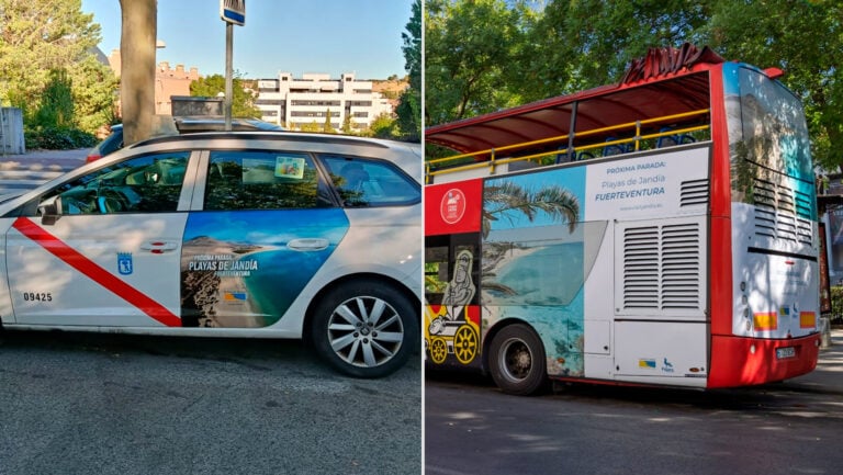 Las playas de Jandía se promocionan en Madrid con más de 50 taxis y un cartel en Príncipe Pío