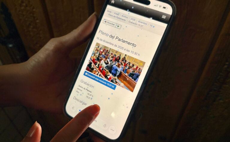 Página web del Parlamento canario desde un terminal de teléfono móvil