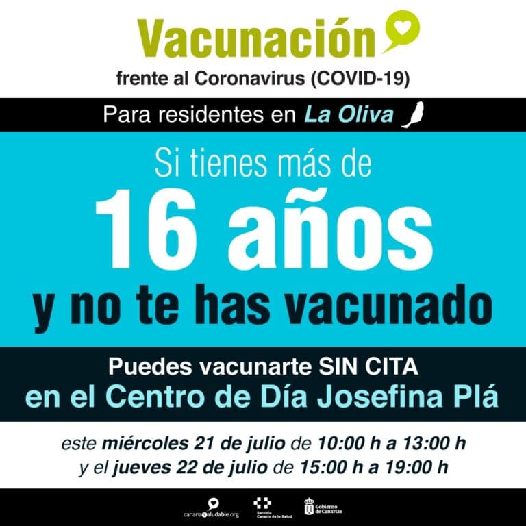 Los residentes en La Oliva mayores de 16 años pueden vacunarse sin cita este miércoles y jueves