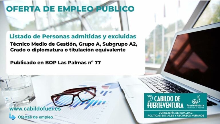 El Cabildo publica la lista definitiva de admitidos a la prueba de Técnicos A2