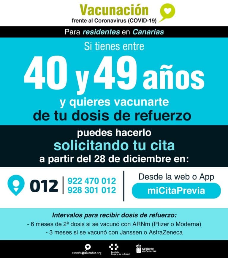 Los mayores de 40 años ya pueden pedir cita previa para recibir la dosis de refuerzo
