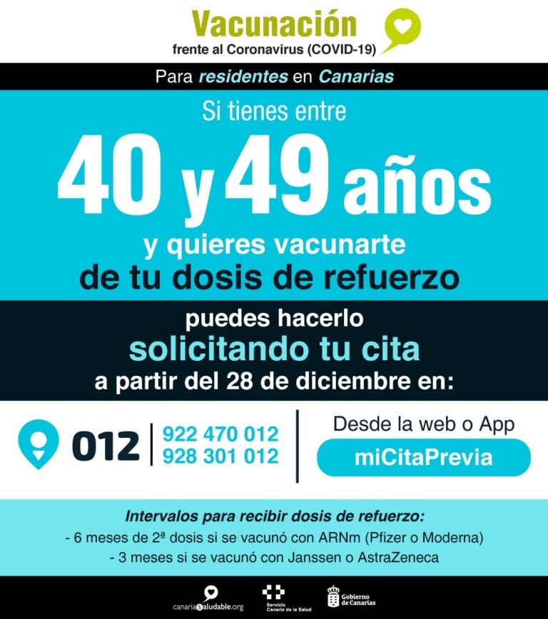 Los mayores de 40 años ya pueden pedir cita previa para recibir la dosis de refuerzo