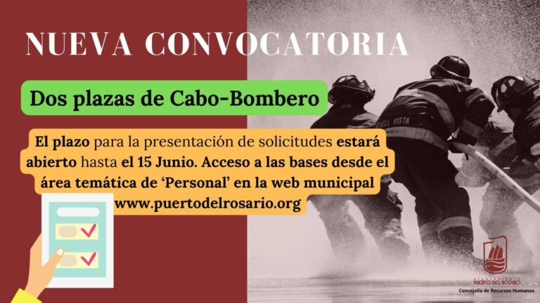 Convocatoria para la provisión de dos plazas de Cabos-bomberos en Puerto del Rosario