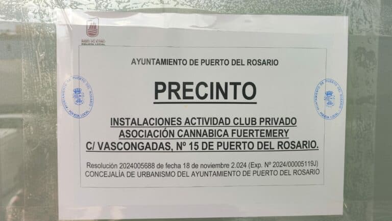 La Policía Local de Puerto del Rosario precinta las instalaciones de un club cannábico en Barrio Fabelo