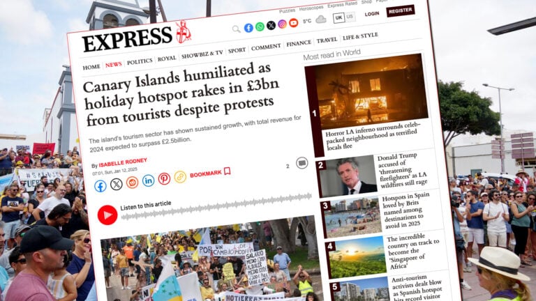 Un titular sensacionalista del Express desata indignación: llaman «humillados» a los canarios tras récord turístico