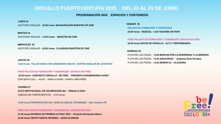 El festival Be Free Fuerteventura celebra el Orgullo: consulta aquí la programación del 22 al 29 junio