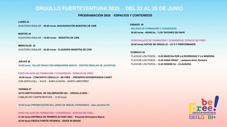 El festival Be Free Fuerteventura celebra el Orgullo: consulta aquí la programación del 22 al 29 junio