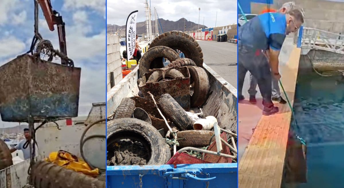 Buceadores y voluntarios retiran residuos del fondo marino en Gran Tarajal para proteger el litoral